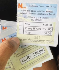 A photo of the official NLDB farm and campsite ticket prices, captured by Sameera Marapperuma. Ticket prices for NLDB farm and campsite visits