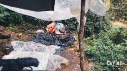 Camp site damaged and polluted – Photo by Sameera Marapperuma Damaged and polluted campsite with litter and debris scattered around.