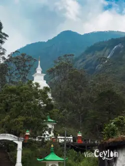 Japanese Sama Cetiya with scenic mountain view – Photo by Sameera Marapperuma Amazing view of the Japanese Sama Cetiya with surrounding mountain scenery.
