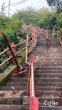 Damaged handrail and stairs at Mahagiri Damba trail – Photo by Sameera Marapperuma Damaged handrail and stairs at Mahagiri Damba trail during off season.