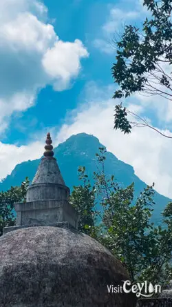 Sri Pada view with sacred cetiya – Photo by Sameera Marapperuma Sri Pada mountain view with the sacred cetiya visible at the summit.